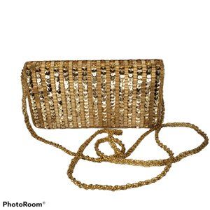 La Regale Small gold sequin and beads evening bag